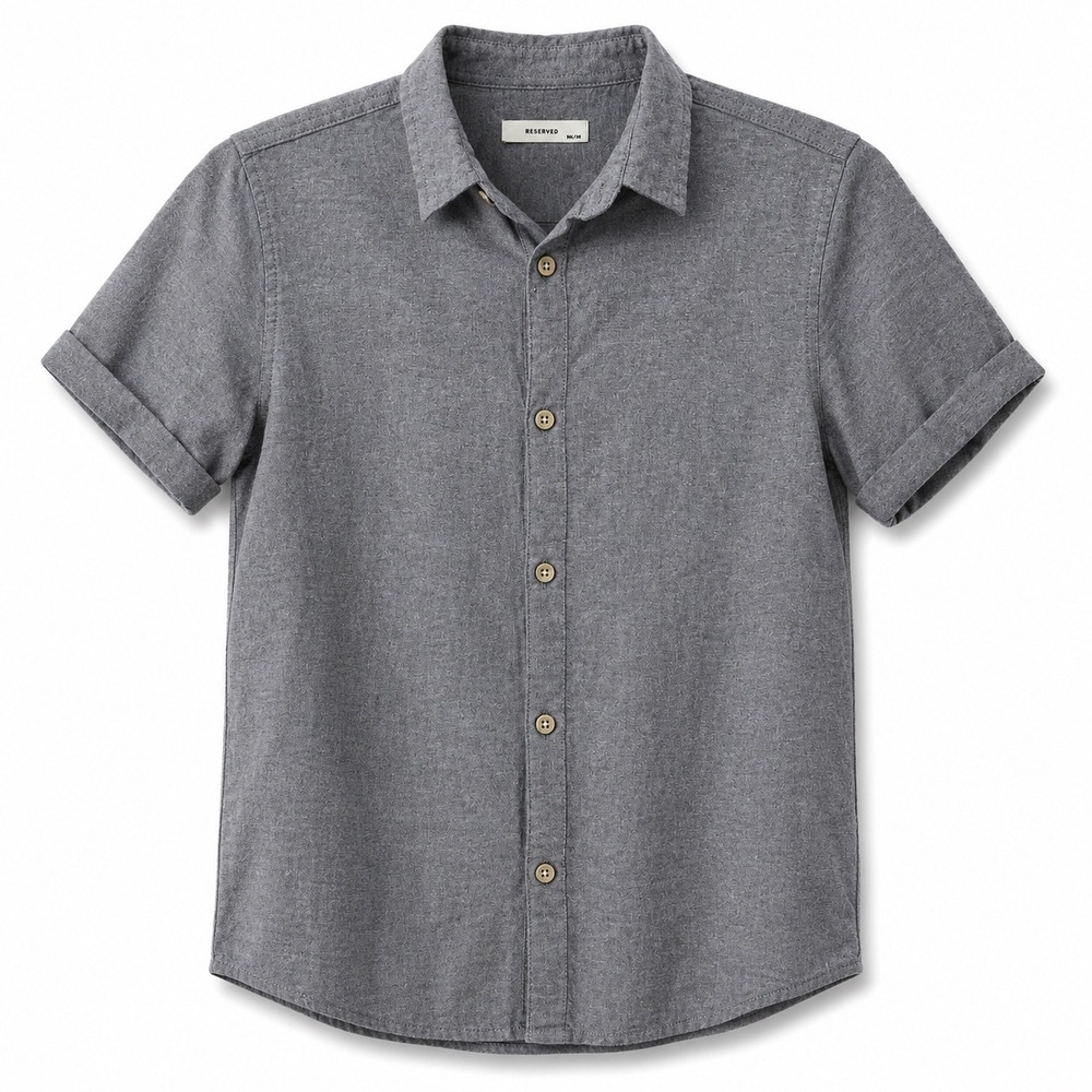 Reserved Boys Gray Chambray Short Sleeve Button Down Shirt Size 146cm 10/11
